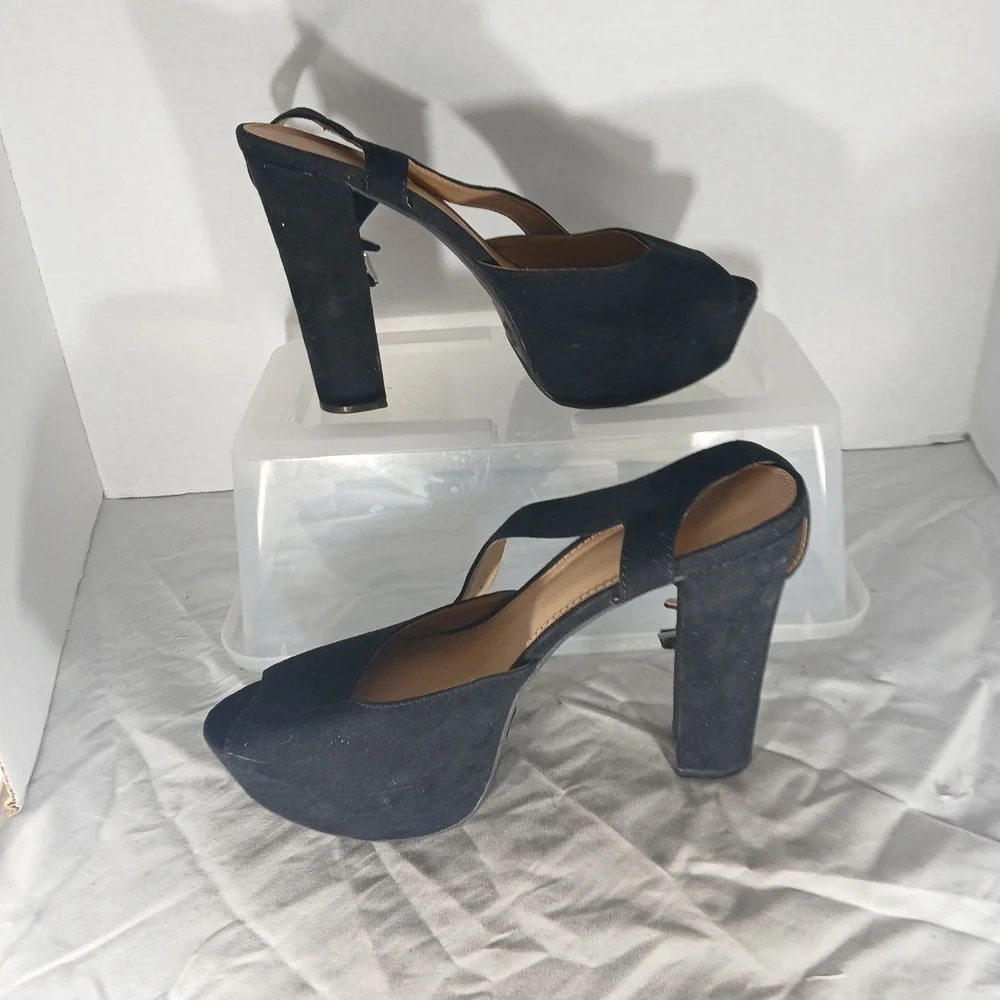 Candies Black Suede Platform Chunky HeelAnkle Strap‎ Sandals Shoes Size 10